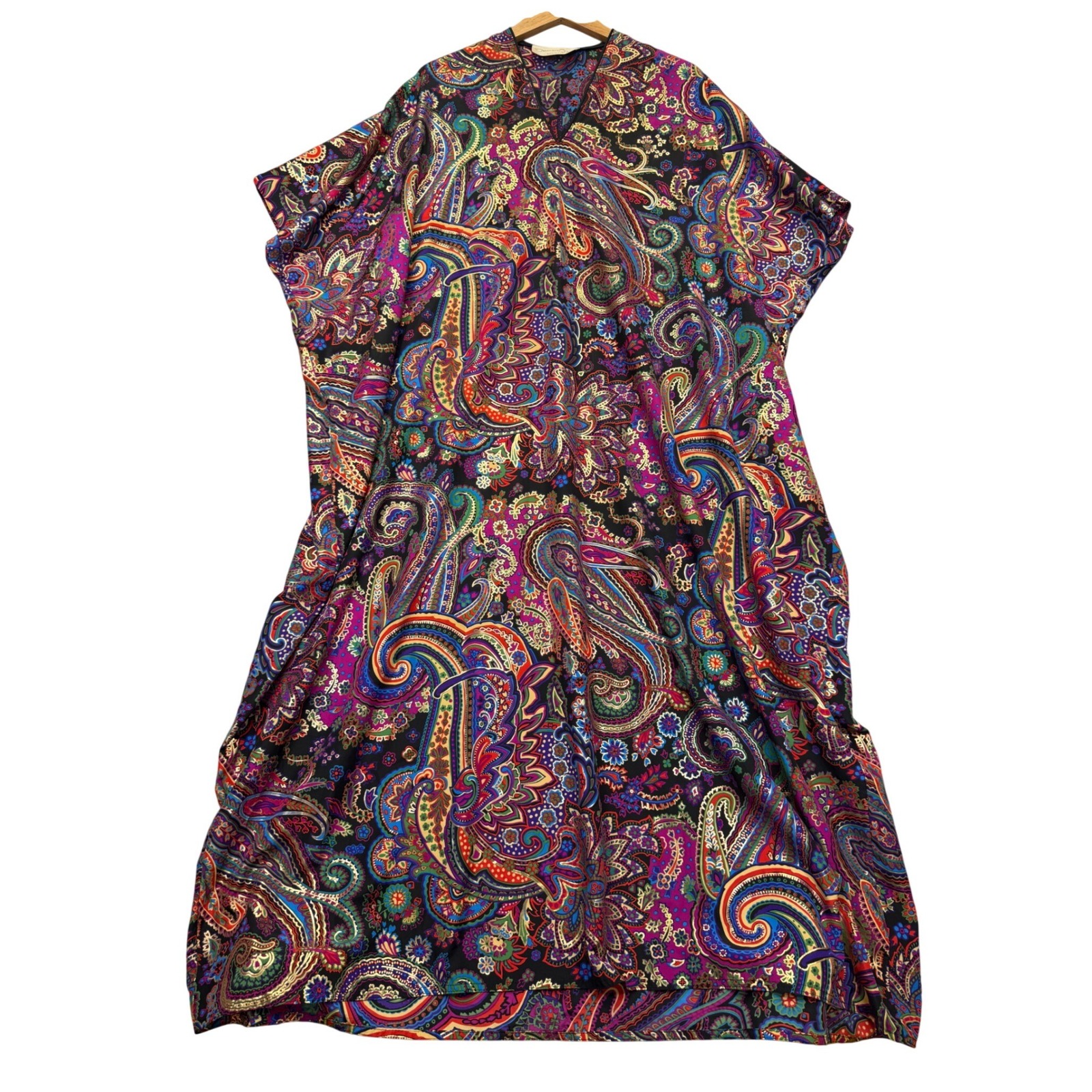 Vintage Oscar De La Renta For Swirl Paisley Kaftan Maxi Dress Pink Purple Blue